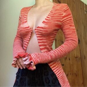 Orange striped asymmetrical cardigan